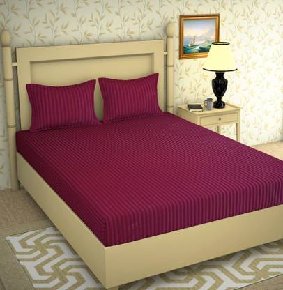 OICHY Microfiber Double Flat 280 TC Striped Bedsheet