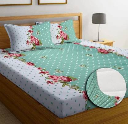 Goodrik 210 TC Microfiber Double Floral Fitted (Elastic) Bedsheet