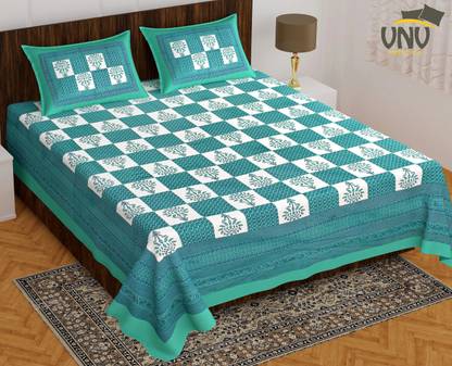 VNV Creation Cotton Double Flat 144 TC Jaipuri Prints Bedsheet