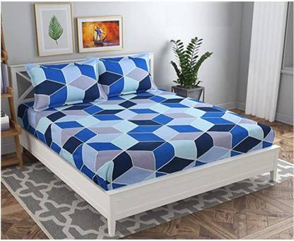 precise fabrics 250 TC Microfiber Queen Printed Fitted (Elastic) Bedsheet