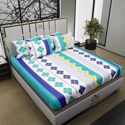 Welluxe 180 TC Cotton King Geometric Flat Bedsheet