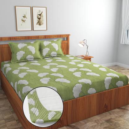 Ethe Home 280 TC Cotton Double Printed Fitted (Elastic) Bedsheet