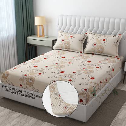 TINDLER KNOTS Cotton King Fitted (Elastic) 300 TC Printed Bedsheet