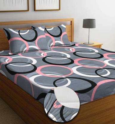 SHOPDEK Microfiber Double, King Fitted (Elastic) 220 TC Floral Bedsheet