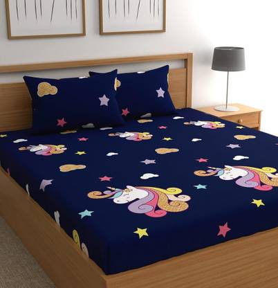 Home Garage 210 TC Cotton King 3D Printed Fitted (Elastic) Bedsheet