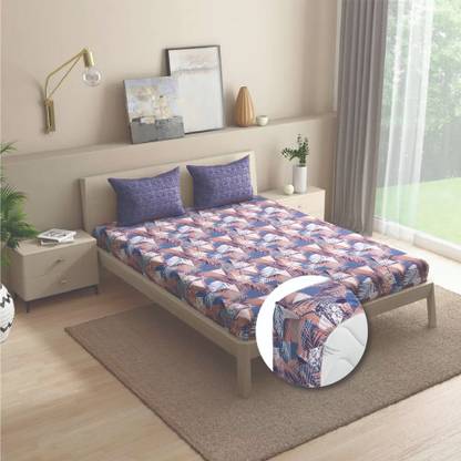 Wakefit 144 TC Cotton Single Printed Fitted (Elastic) Bedsheet
