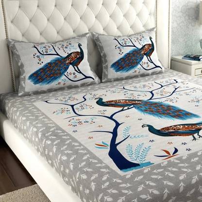 Leo Creation Cotton Double Flat 144 TC Jaipuri Prints Bedsheet