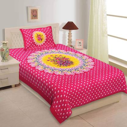 VNV Creation 180 TC Cotton Single Jaipuri Prints Flat Bedsheet