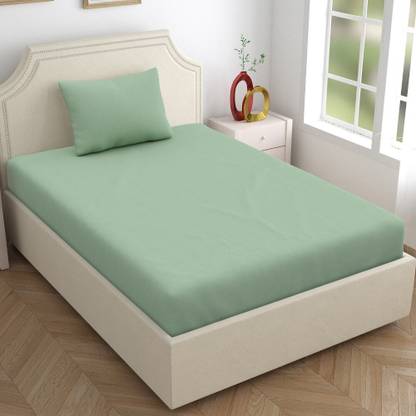 haus & kinder Cotton Single Fitted (Elastic) 186 TC Solid Bedsheet