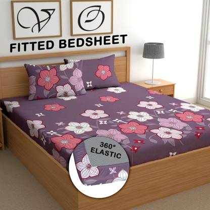 CG Homes 210 TC Microfiber King Printed Fitted (Elastic) Bedsheet