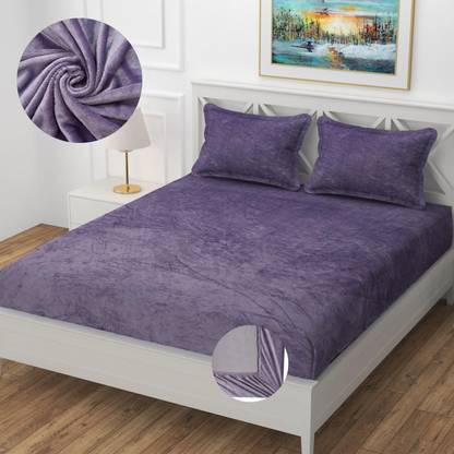 SHOMES 320 TC Woolen King Solid Fitted (Elastic) Bedsheet
