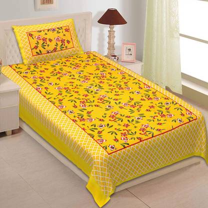 VNV Creation Cotton Single Flat 180 TC Jaipuri Prints Bedsheet