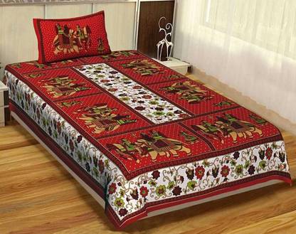 Flipkart SmartBuy Cotton Single Flat 180 TC Jaipuri Prints Bedsheet