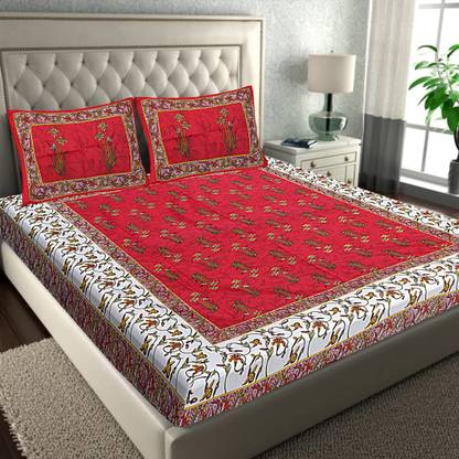 JAIPUR PRINTS 220 TC Cotton Queen Jaipuri Prints Flat Bedsheet