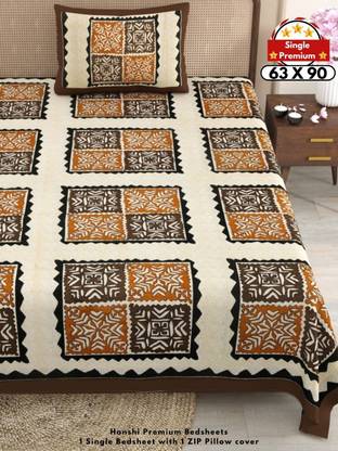 HANSHI Cotton Single Flat 260 TC Jaipuri Prints Bedsheet