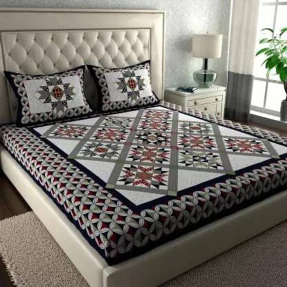 Poorak Cotton Double Flat 104 TC Jaipuri Prints Bedsheet