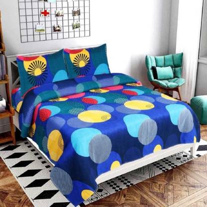 SAN & MAAHI 175 TC Polycotton, Microfiber King, Queen, Double Printed Flat Bedsheet