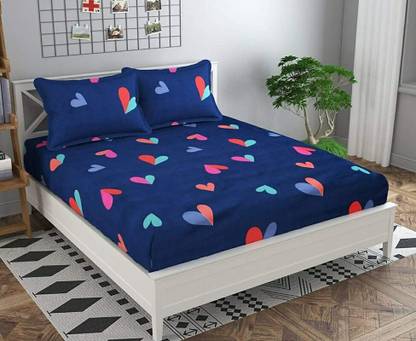 Shine Creation 210 TC Microfiber Queen Abstract Fitted (Elastic) Bedsheet