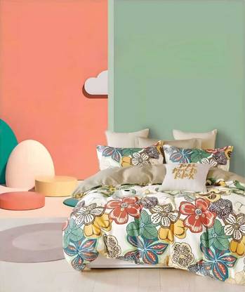 TINDLER KNOTS 300 TC Cotton Queen Printed Fitted (Elastic) Bedsheet