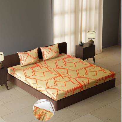 CARLTON LONDON Polyester Queen Fitted (Elastic) 180 TC Geometric Bedsheet