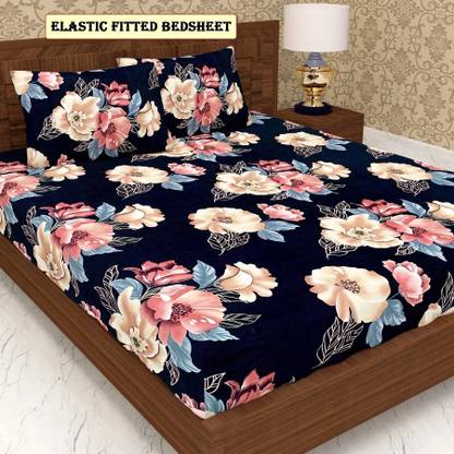 Shine Creation 240 TC Microfiber King Printed Fitted (Elastic) Bedsheet