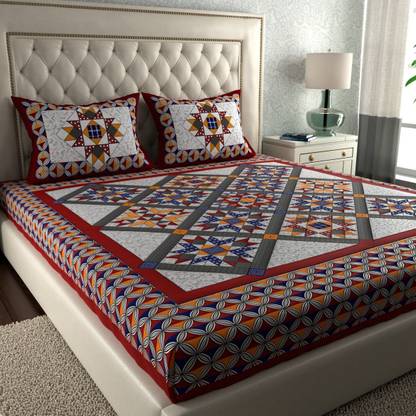 Cosito 144 TC Cotton Double Jaipuri Prints Flat Bedsheet