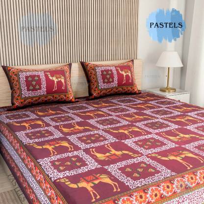 Pastels 144 TC Cotton Double Jaipuri Prints Flat Bedsheet