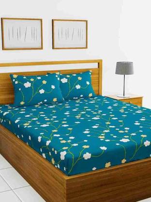 Rvans Creations 210 TC Cotton Single Floral Fitted (Elastic) Bedsheet