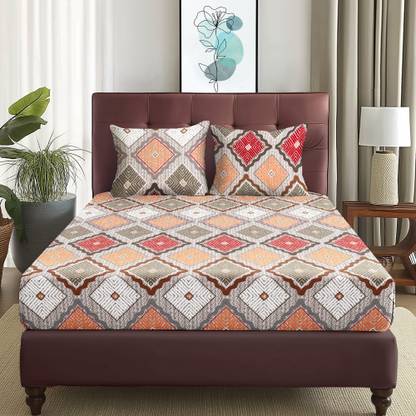 Bedspun Polyester King Fitted (Elastic) 180 TC Printed Bedsheet