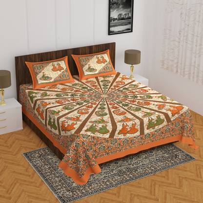 Pik Oops Cotton Double Flat 144 TC Jaipuri Prints Bedsheet