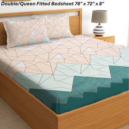Fashancy 300 TC Cotton Queen Geometric Fitted (Elastic) Bedsheet
