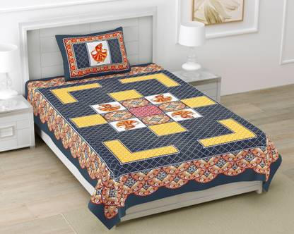 BharatLinen Polyester Single Flat 6 TC Printed Bedsheet