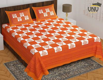VNV Creation Cotton Double Flat 144 TC Jaipuri Prints Bedsheet