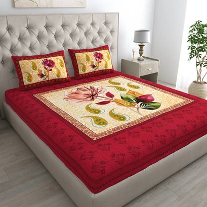Cosito Cotton Double Flat 144 TC Jaipuri Prints Bedsheet