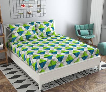 COTTON VILLAS Polycotton, Microfiber Double, King Flat 144 TC 3D Printed Bedsheet