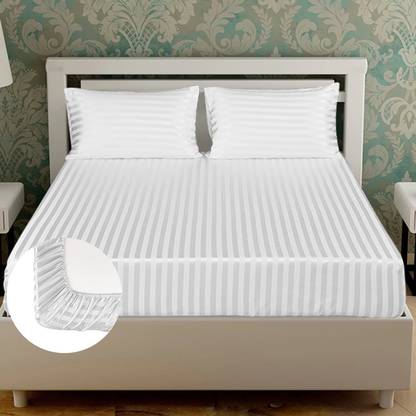 Fluffy Cloud 130 TC Microfiber King Striped Fitted (Elastic) Bedsheet