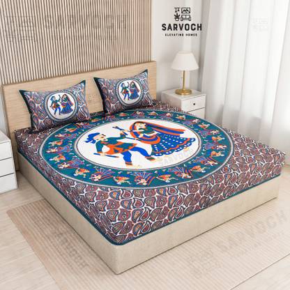 SARVOCH 144 TC Cotton Double Jaipuri Prints Flat Bedsheet