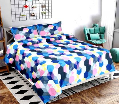 Alcode 170 TC Cotton Double Geometric Flat Bedsheet