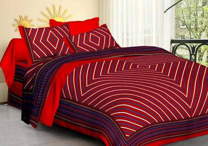 Unique Prince Cotton, Cotton Queen Fitted (Elastic) 235 TC Printed Bedsheet