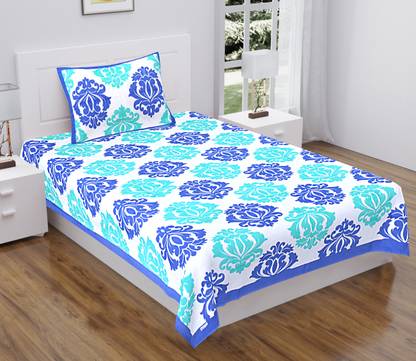Navkar Creation 104 TC Cotton Single Jaipuri Prints Flat Bedsheet