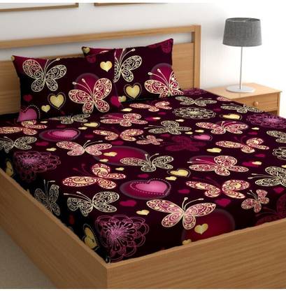 BlinkBerry Cotton Double Fitted (Elastic) 220 TC Floral Bedsheet