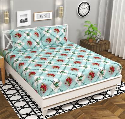 VAS COLLECTIONS 160 TC Cotton Double Floral Flat Bedsheet