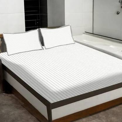 Comfolust 400 TC Cotton King Striped Fitted (Elastic) Bedsheet