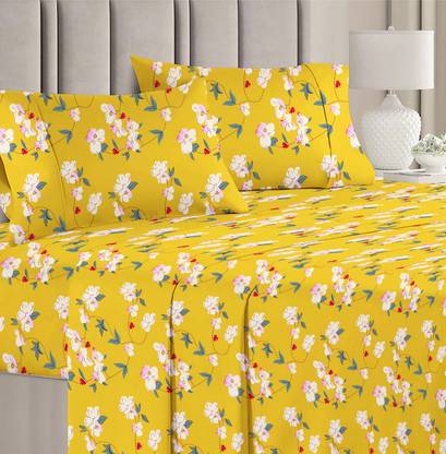 VAS COLLECTIONS 160 TC Cotton Double Floral Flat Bedsheet
