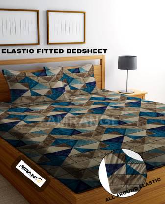 Amrange 210 TC Microfiber King Geometric Fitted (Elastic) Bedsheet