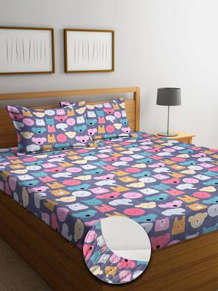 YUTERA 210 TC Microfiber Double Cartoon Fitted (Elastic) Bedsheet
