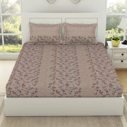 SPACES 144 TC Cotton King Floral Fitted (Elastic) Bedsheet