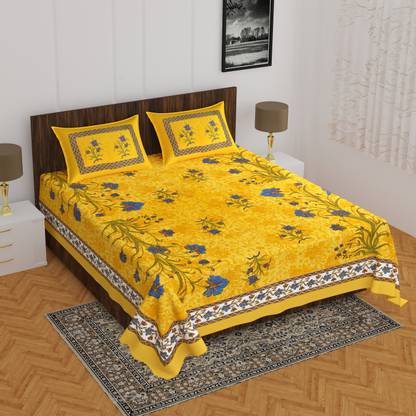 AARADHYA FEB 104 TC Cotton Queen Jaipuri Prints Flat Bedsheet