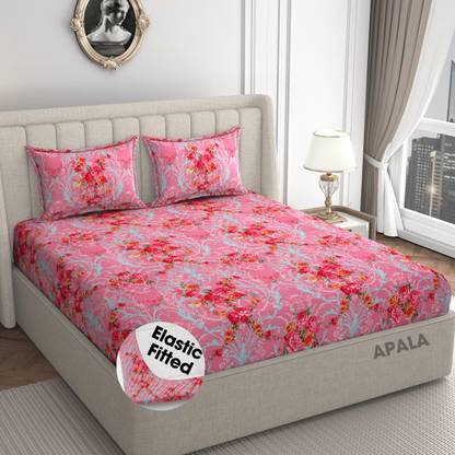 Apala 280 TC Microfiber King Printed Fitted (Elastic) Bedsheet