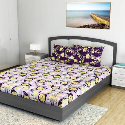 Divine Casa Cotton King Flat 144 TC Floral Bedsheet
